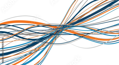 Abstract blue orange flowing lines vector ribbons, dynamic design elements