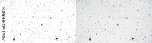 Tableau sur toile Water drops rainy glass window overlay with dense droplets on PNG transparent ba