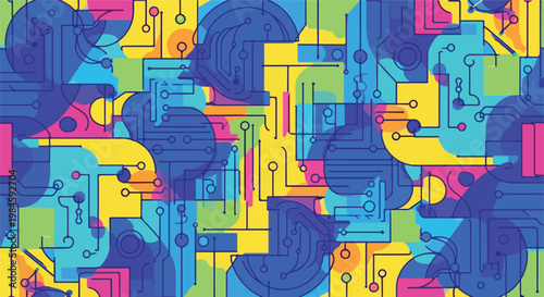 vibrant geometric circuit pattern abstract art