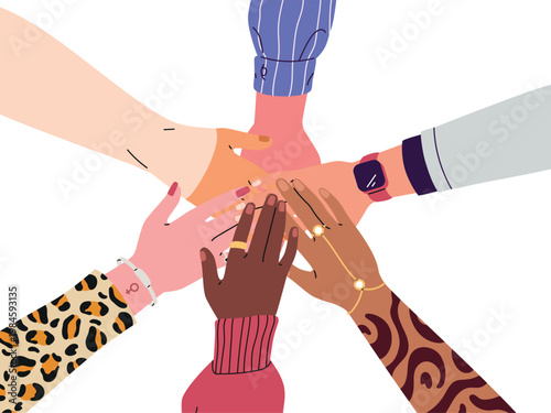 hands of a group of diverse women