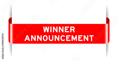 Red color inserted label banner with word winner announcement on white background