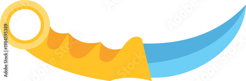 Bright curved knife with yellow handle and blue blade illustrated in clean minimal design