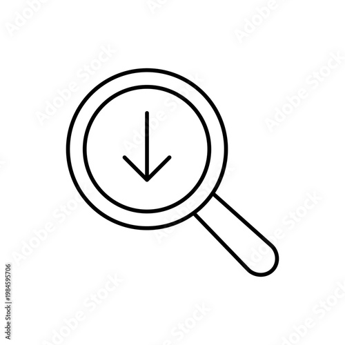 虫眼鏡と下矢印のマークを用いて、検索実行を表現したアイコン