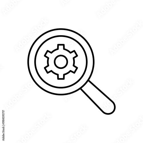 虫眼鏡と歯車のマークを用いて、設定確認を表現したアイコン