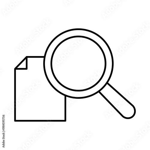 虫眼鏡と書類のマークを用いて、調査やレビューを表現したアイコン