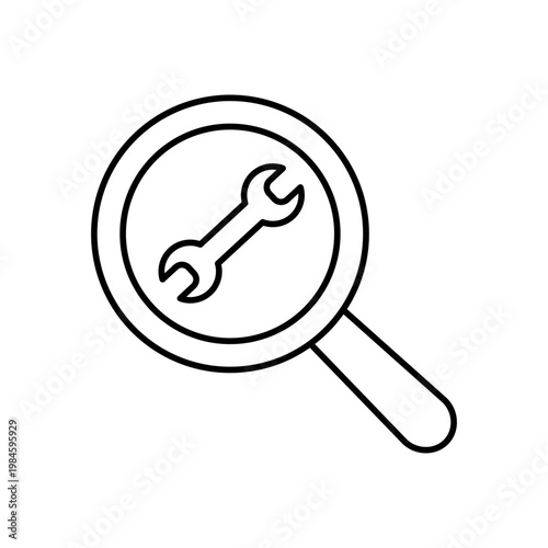 虫眼鏡と工具のマークを用いて、整備チェックを表現したアイコン