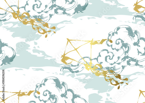 kit in the sky abstract seamless pattern design brush strokes japanese chinese vector ink traditional asian design isolated