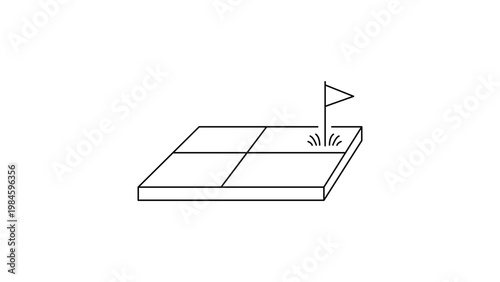 Minimalist black line vector icon of a rectangular land parcel or plot divided into four sections with a small flag marker, ideal for real estate, property development, and mapping projects.