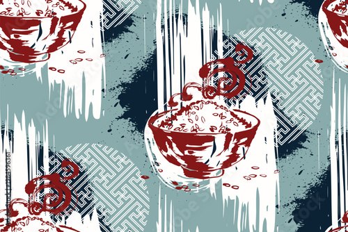 rise abstract seamless pattern design brush strokes japanese chinese vector ink traditional asian design isolated