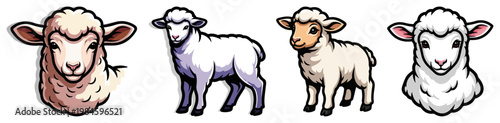 Cute Sheep and Lamb Character Set, Little Farm Animal Mascot Collection for Kids Design Vector Illustration