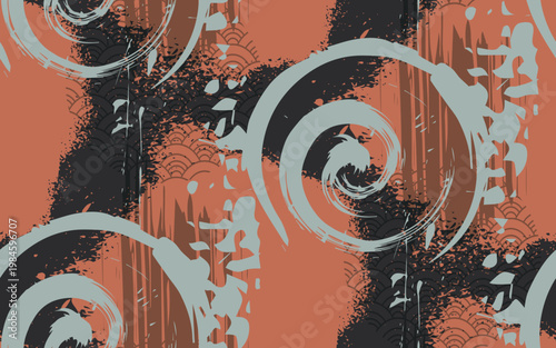 abstract seamless pattern design brush strokes japanese chinese vector ink traditional asian design isolated