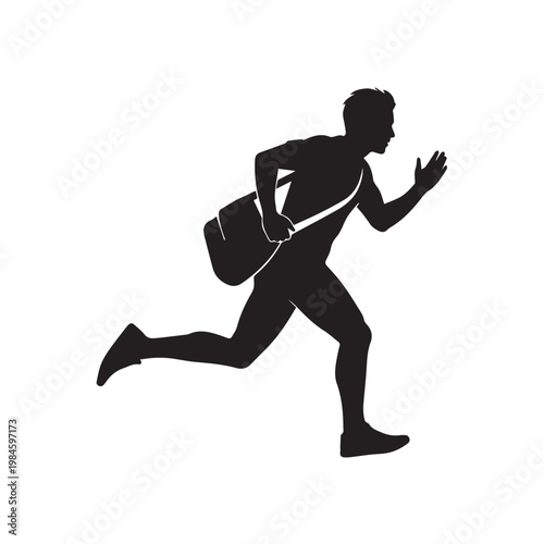 Man Running with Messenger Bag Silhouette - Urban Commuter or Student Concept