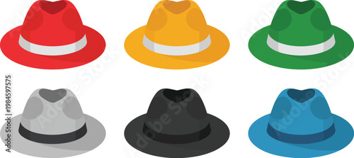 Six Color Hats Vector Icons representing creative thinking method problem solving decision making teamwork strategy and business brainstorming concept illustration