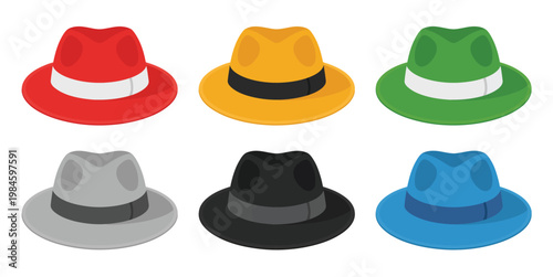 Six Color Hats Vector Icons showing six thinking hats technique leadership planning analysis innovation and structured decision making process design