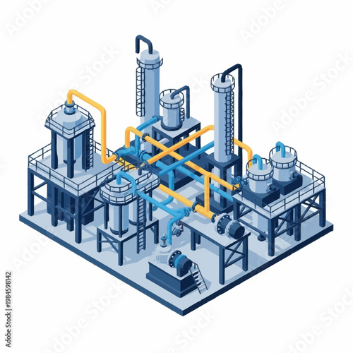 Industrial Chemical Processing Plant Equipment Illustration.