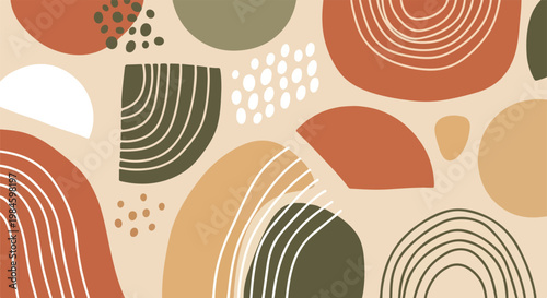 Abstract pattern with earthy palette and organic curves in warm geometric shapes