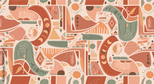 abstract geometric pattern seamless background in warm terracotta peach sage