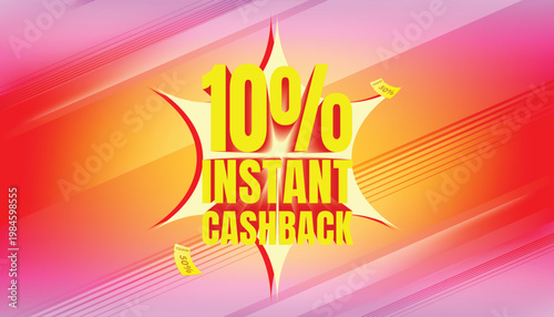 10% instant cashback promotional banner on a dynamic pink and orange gradient background.