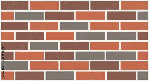 Brick Wall Texture With Red And Brown Bricks And Gray Mortar