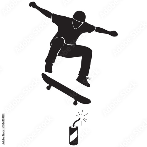 Skateboarder, skateboard, bomb explosion, black silhouette, action sports, thrill seeker, extreme