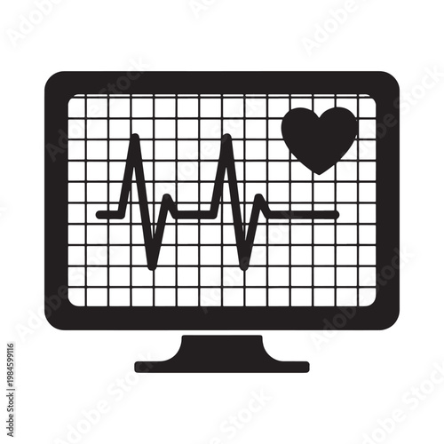 Heart monitor displaying an electrocardiogram and a heart symbol