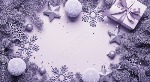 Christmas gift box surrounded by snowflakes and ornaments with christmas