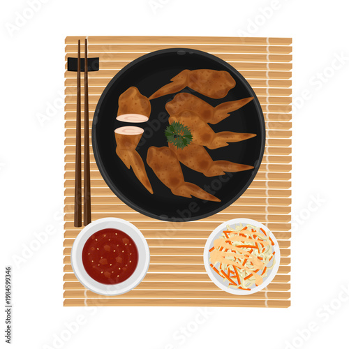 Vector Illustration Logo Clip art Top View Tori no Teba or Japanese Boneless Chicken Wings