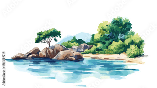 Lake Malawi. Lake Malawi hand drawn watercolor illustration on white background