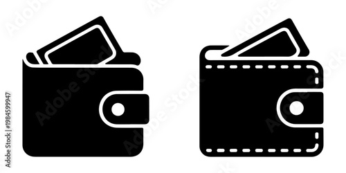 Wallet silhouettes in open and closed positions representing finance, money storage and personal accessories