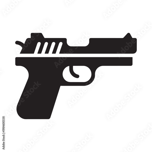 Simple black silhouette of a semi automatic handgun viewed from the side