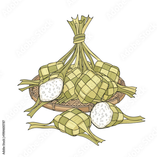 Traditional Taro Root with Fresh Leaves and Edible Dumplings