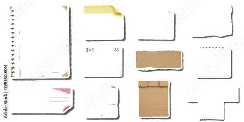 A vector set of blank paper labels and sheets designed as empty office note templates for business messages and web banners