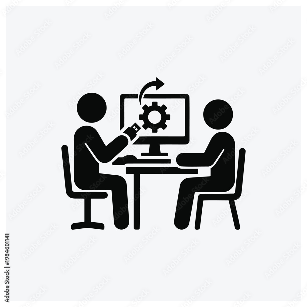 Fototapeta premium Two people meeting, discussing computer screen, collaboration
