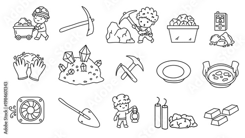 mining set featuring traditional tools like shovel and pickaxe with gold bars