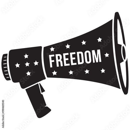 Freedom Megaphone, Protest Sign, Vector Icon, Black and White Symbol