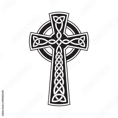 An intricate celtic cross design with interwoven knotwork and detailed patterns