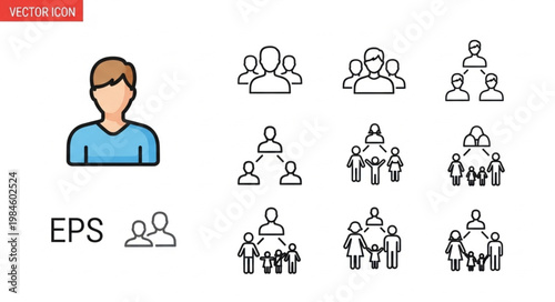 Teamwork and Collaboration Icons Representing People and Groups.