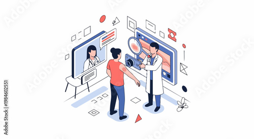 Isometric Telemedicine Illustration of Online Dermatology Consultation, Remote Healthcare Skin Examination, and Digital Medical Service Concept