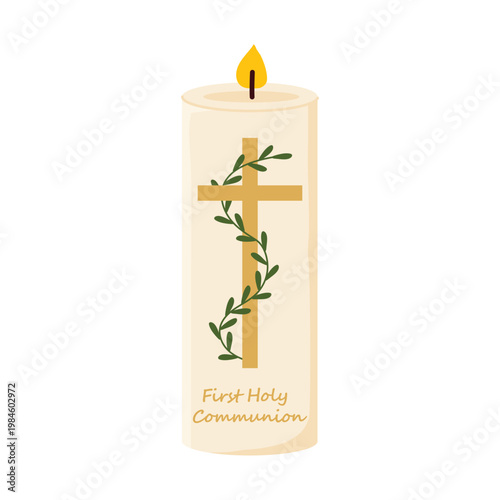First Holy Communion candle icon; perfect for religious invitations, sacramental decorations, church programs, or faith-based designs- vector illustration