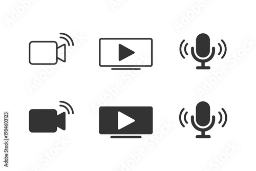 Collection of minimalist icons for video audio media interfaces.