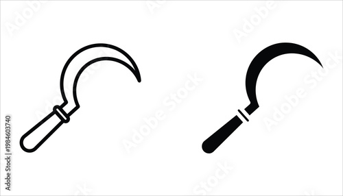 Sickle icon set. Gardening equipment. For web design. Vector illustration on white background.