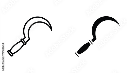 Sickle icon set. Gardening equipment. For web design. Vector illustration on white background.