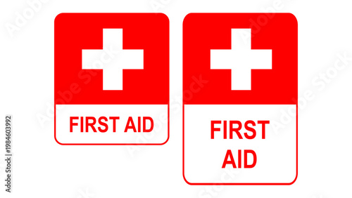 Set of first aid icons with red cross symbols on white background. Flat vector illustration representing medical help, emergency services, healthcare, and safety signs.