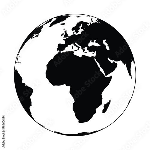 Silhouette of planet Earth showing continents of Africa and Europe, representing global connection, world map, international travel, and geography, astronomical body.