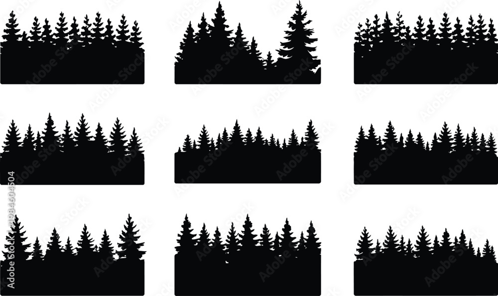 Obraz premium Black silhouette forest landscape trees pine trees
