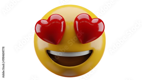 Smiling yellow emoji with heart eyes on transparent background