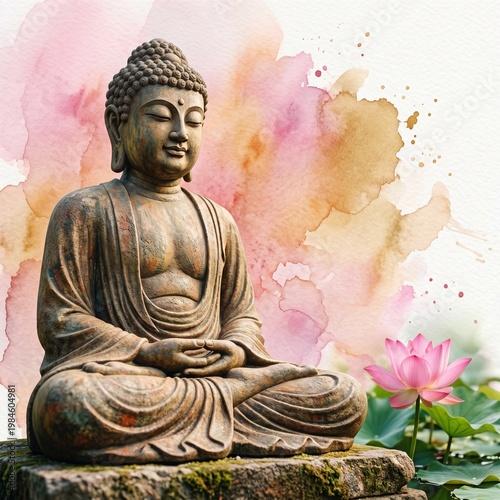 Buddha statue, meditation sculpture, serene zen figure, stone buddha