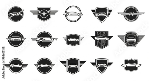 Collection of Car Emblems and Badges Vector Icons.