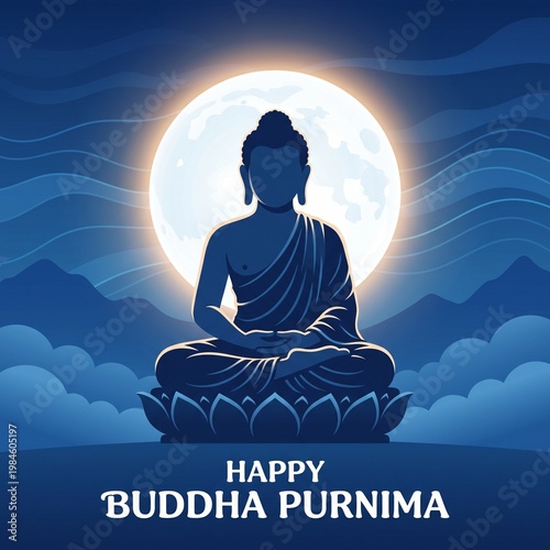 Buddha, meditation, serene, blue, full moon, Happy Buddha Purnima