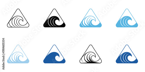 Tsunami warning icon set, ocean disaster symbols, hazard and alert signs, emergency evacuation concept, coastal safety icons, natural disaster awareness elements, clean and modern vector design